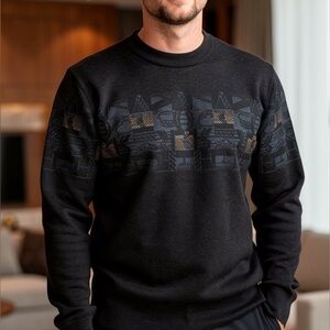 Men’s Junshique VTG Geometric Pattern Sweater Black with Gold Size Small*